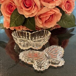 Vintage Nachtmann Crystal Glass Butterfly Lidded Trinket Jewelry Box